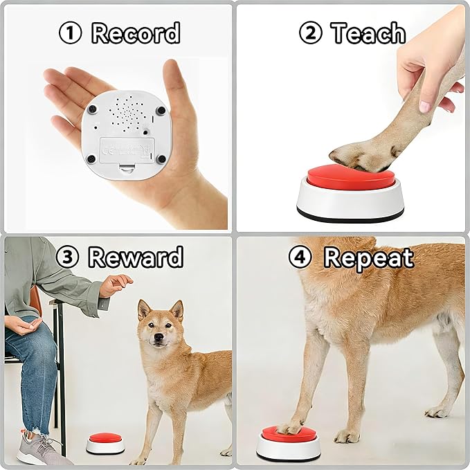 Pet Training Buttons, 4 Pack Recordable Communication Buttons with Anti-Slip Base, 30 Second Recording Time, Speech Learning Device for Dogs, Cats, Small Pets