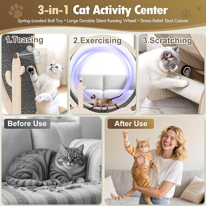 ZENY Cat Exercise Wheel, 43inch Cat Treadmill for Indoor Cats, Cats Running Wheel with Updated Enhanced Base and Carpeted Runway for Cat's Fitness