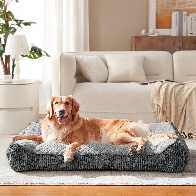 JOEJOY XL Orthopedic Dog Bed for Large Dogs Up to 80lbs - Extra Thick Foam Pet Bed Sofa with Bolster Sides, Large Sized Dog Bed with Removable Washable Cover, Non-Slip Bottom, Light Grey (42"x30")