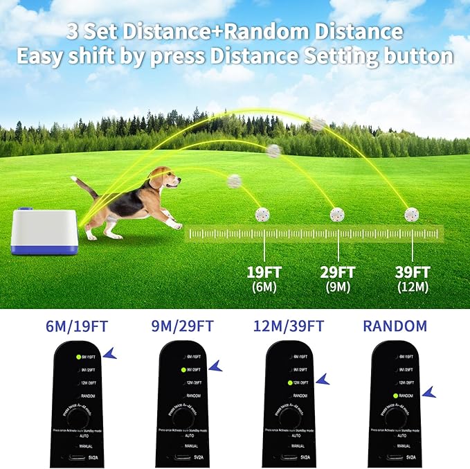 MEKAPLE Automatic Dog Ball Launcher with Barking Function, Auto+Manual Mode Interactive Dog Fetch Toy with 4 Adjustable Distances, Dog Balls Thrower for Small & Medium Dogs, with 4 Durable ETPU Balls