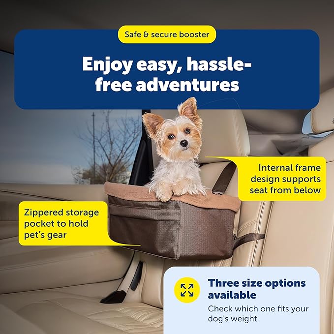 PetSafe Happy Ride Booster Seat Raised Dog Travel Seat Installs on Car Seats with a Headrest Safety Tether Machine Washable Folds Flat for Storage
