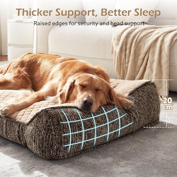 JOEJOY XL Orthopedic Dog Beds Large Sized Dog, Extra Thick Supportive Big Dogs Couch Bed with Sides, Ultra Soft Pet Bed Sofa for Large Dogs, Brown, 38''x28''