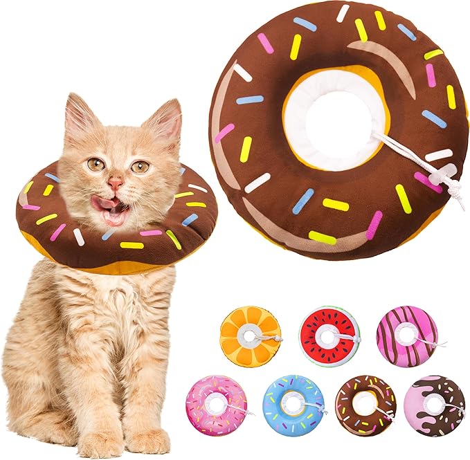 Seyezo Cat Cone Collar Soft, Adjustable Cat Recovery Collars Spay Cone to Stop Licking, Cute Donut E Collar After Surgery, Recovery Elizabethan Collar for Kittens (Donut Brown, Small)