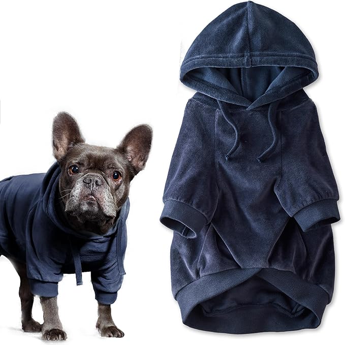 Pet Passion Cooper II Organic Cotton Velour Dog Hoodie Pet Coat for Small, Medium and Large Dogs, Navy, Medium