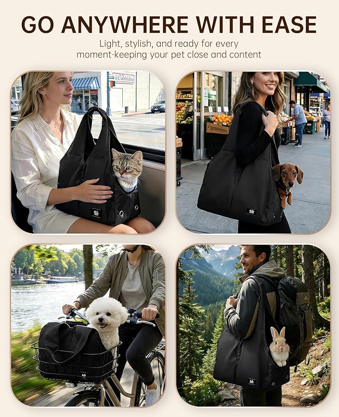 Dog Purse Carrier for Small Dogs Cats & Puppies, Soft-Sided Collapsible Pet Bag with 4 Large Pockets & Support Cushion, Breathable Lightweight Travel Carrier Fits Pets up to 13 lbs, Black