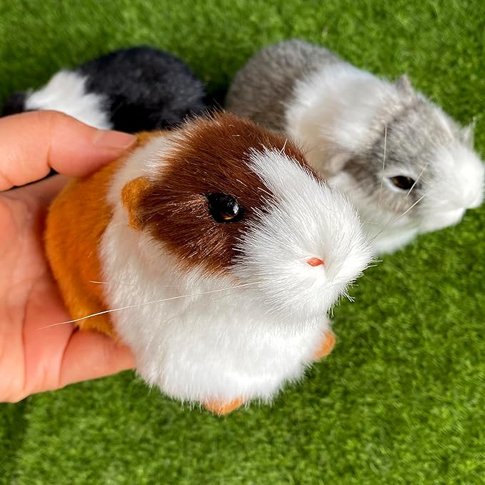3 Pcs Assorted Color Realistic Hamster Figurines Plush Toys – Lifelike Guinea Pig Stuffed Animals, Home Decor, Kids Gift, Party Favors, Rodent Photo Props
