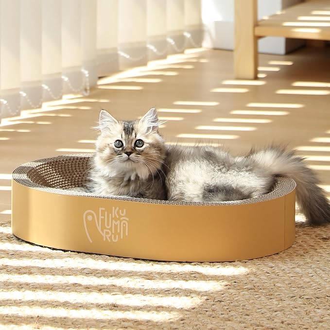 FUKUMARU 3PCS Cardboard Cat Scratcher, Durable Oval Cat Scratch Pad Bed Bowl for Indoor Cats, Round Cats Scratching Board with Kitten Scratcher Box, Couch Sofa Furniture Protector