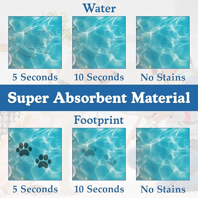 Starfish Seashell on Beach Pet Feeding Mat for Floors–Absorbent Quick Dry Dog Cat Bowl Mat for Food and Water, Non Slip Waterproof Base, Mess-Free Feeding Accessories 16"x24"