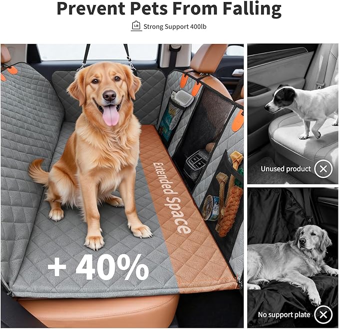 HOTEAGLE Dog Car Seat Cover with 3 Separate Hard Bottom Plates, Ideal for Car/SUV/Small Trucks, Car Seat Covers for Dogs Holds 400lbs, Grey