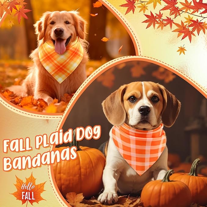 Abbylike 100 Pcs Orange Plaid Dog Bandanas Bulk Warm Color Palette Bandanas for Dogs Triangle Kerchief Bib Scarf for Pet Party Costume Photo Props Accessories Pet Shops Groomers Services, 25 Styles