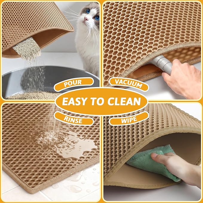 Pieviev Cat Litter Mat Double Layer Waterproof Urine Proof Trapping Mat 1 Pack (30''X24'', Brown)