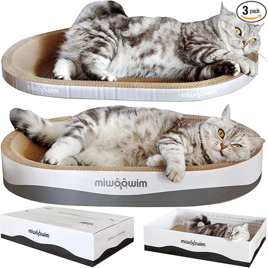 3PCS 23.6 Inch Extra Large Cat Scratcher Bed,Big Cats Box with Corrugated Scratch Pad, Scratching Lounge Bed,Oval Shape Cat Scratcher Bowl