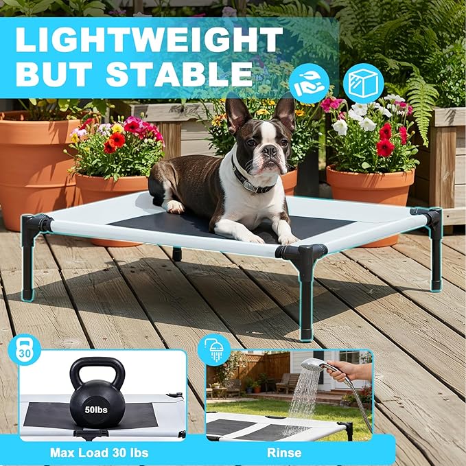 S/M/L Outdoor Elevated Dog Cot with Canopy & Side Shade for Camping Small Medium Dogs (Carry Bag), Portable Cooling Raised Dog Bed
