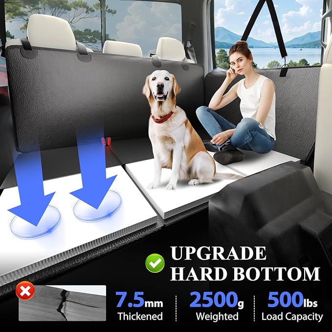 Back Seat Extender for Dogs Truck-Large Space, Hard Bottom PU Leather Dog Pet Seat Cover Back Seat, Anti-Scratch Dog Hammock for Crew Cab Trucks F150, RAM1500, Sierra, Tundra, Silverado