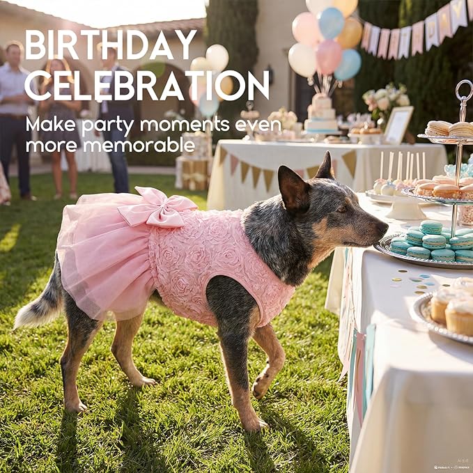 ASENKU Dog Dress Pet Wedding Dress Princess Lace Puppy Birthday Party Outfit Formal Apparel Girl for Medium LargeDogs Cats （XL, Pink