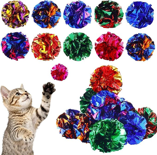 24Pcs Crinkle Cat Toy Balls, 2.47'' Interactive Crinkle Balls, Mylar Balls Cat Toy, Colorful Paper Ball Toys for Indoor Cats Kittens to Chew, Chase, Swat, Bite, Helps Kill Time and Keep Active