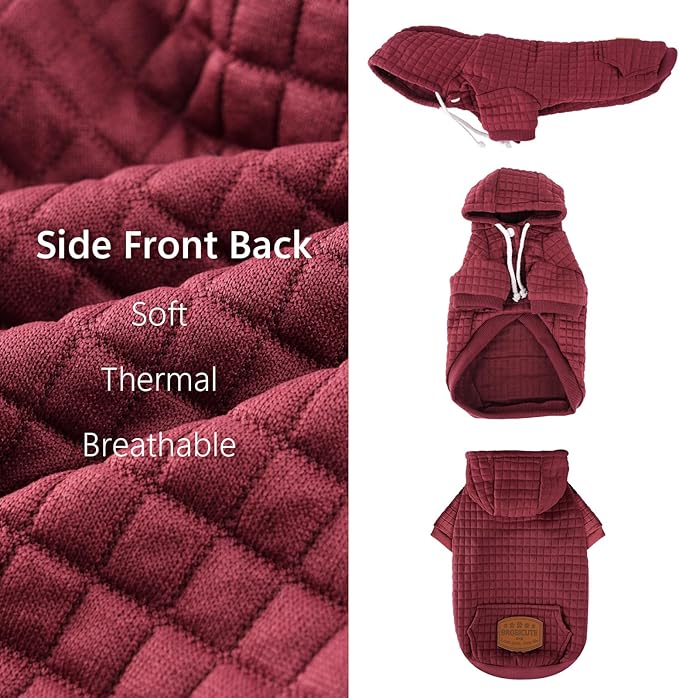 2 Pack Dog Hoodie Sweaters for Small Medium Dogs Warm Dog Clothes for Large Dogs Soft Waffle-Like Laminated Sweatshirt Bulldog (Brown+Wine Red, S/M (Back: 13",Chest: 18.5", Neck: 12"))