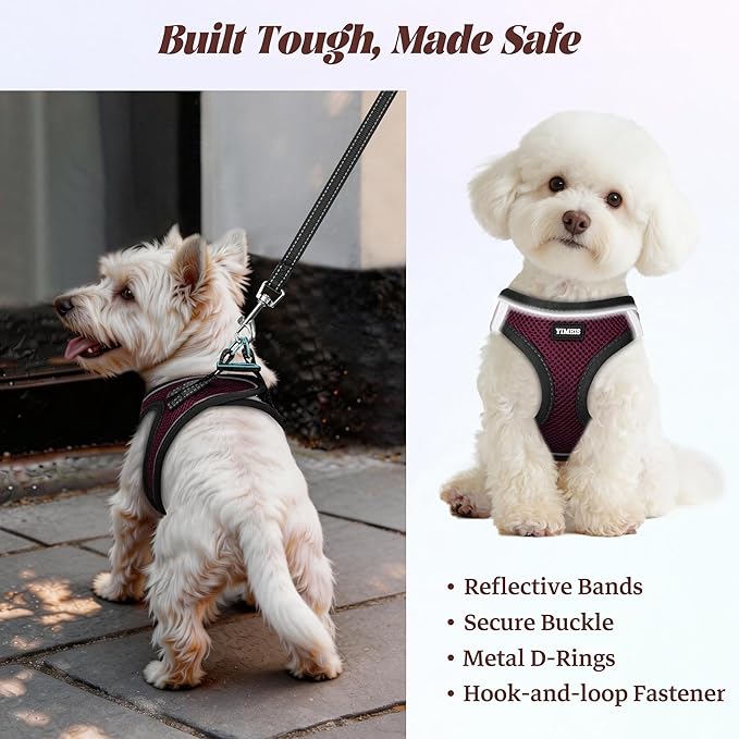 YIMEIS Dog Harness and Leash Set, No Pull Soft Mesh Pet Harness, Reflective Adjustable Puppy Vest for Small Medium Large Dogs, Cats (Grape Purple, Medium (Pack of 1)