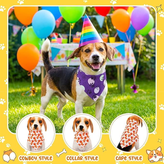 Sanwuta 120 Pcs Paw Bandanas for Dogs Bulk Dog Bone and Paw Pattern Triangle Bandanas for Groomers Washable Pet Scarves Adjustable Bibs for Small and Medium Pets, 30 Styles