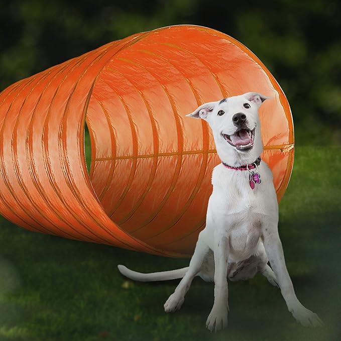 Dog Agility Equipment, 28 Piece Dog Obstacle Course for Training and Interactive Play Includes Dog Agility Tunnel, Adjustable Hurdles, Poles, Whistle, Rope Toy with Carrying Case