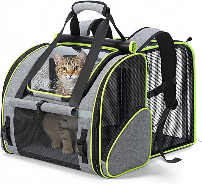 Lekereise Widened Pet Backpack Travel, Wide Pet Carrier Backpack for Cats and Small Dogs up to 18 lbs, Breathable Mesh Backpack Carrier with Sun Shade, Safety Leash, Hand Carry for Travel Vet Car