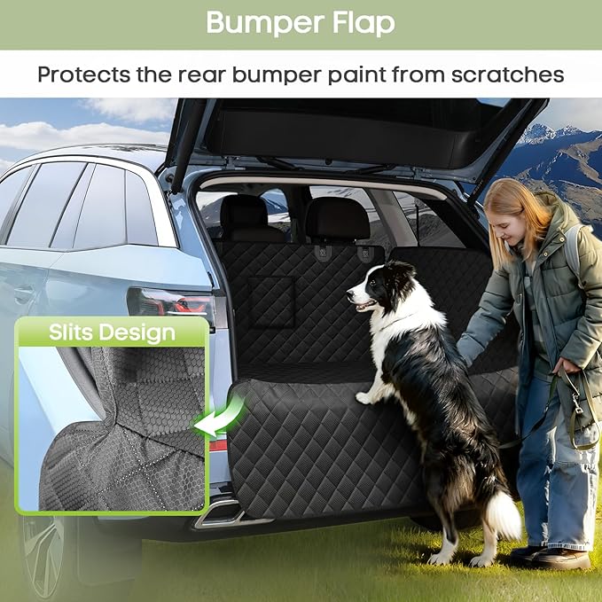 SUV Cargo Liner for Dogs, Waterproof Pet Cargo Cover with Bumper Flap Protector, Scrachproof Non-Slip 600D Oxford Fabric, Machine Washable
