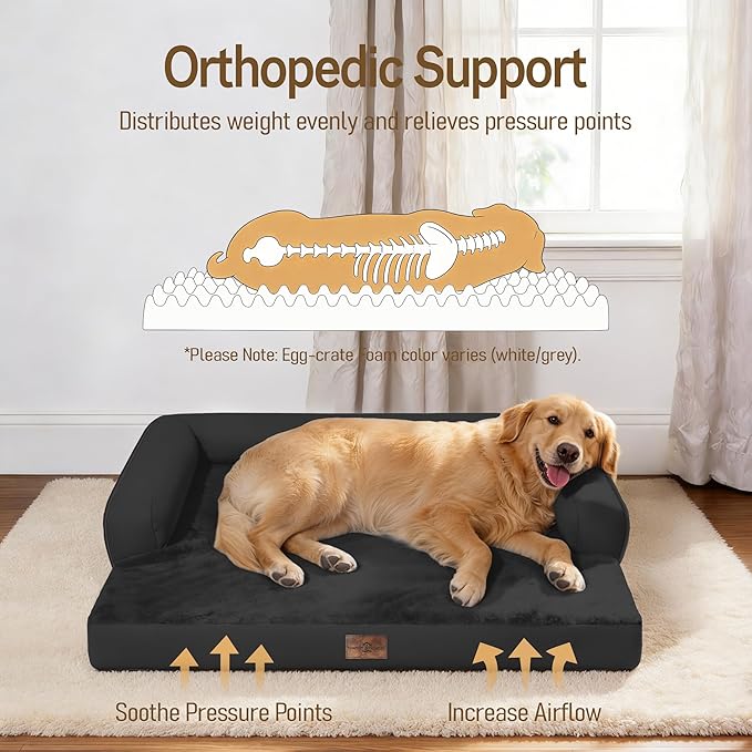 Comfort Expression Extra Large Dog Bed - XXL Orthopedic Washable Bed for Big Dogs - Waterproof Bolster Pet Couch with Removable Non-Slip Cover, 48 x 33