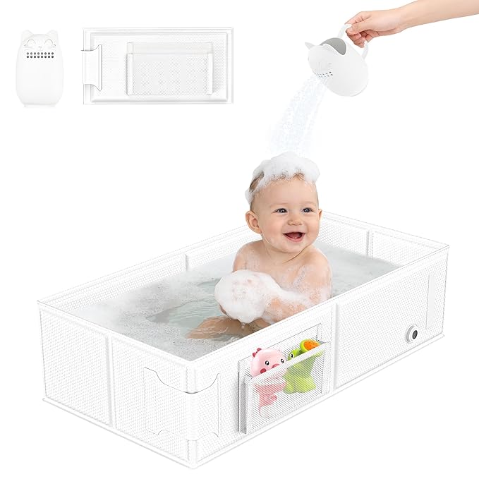 YomauiYee Baby Bathtub, Converts Shower to Tub, Foldable Toddler Tub with Rinse Cup, No Assembly Easy to Clean, Portable Collapsible Bath Tub for 6M-5Y, Travel Camping Hotel