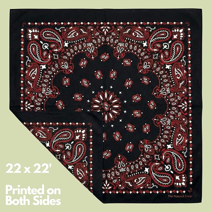 The Peacock Crew Premium Soft Cotton Bandanas Pack for Men and Women Paisley 22 x 22 inches