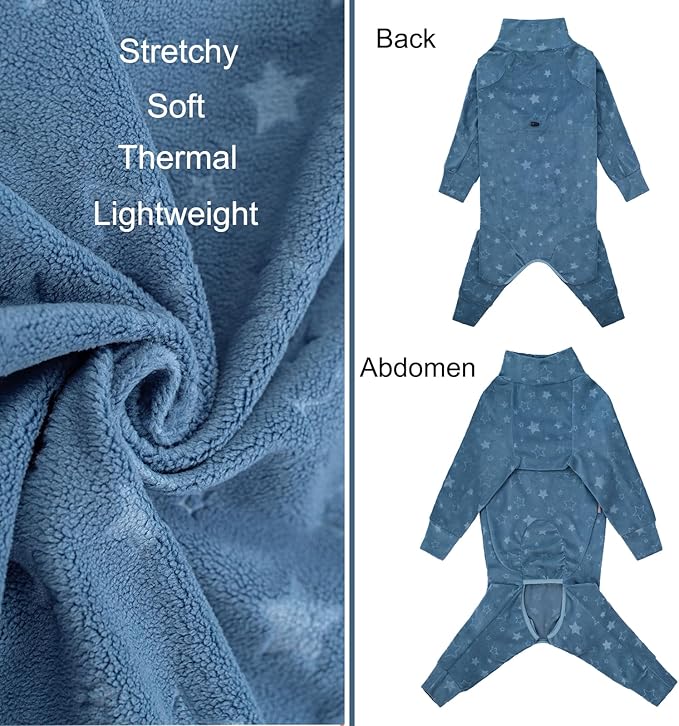 Dog Coats Autumn Winter Jumpsuit for Large Medium Dogs, Warmer Recovery Suit Polar Fleece Dog Bodysuit Lightweight Pajamas Pullover Stretchy Onesie Four-Legged Cold Weather Clothes(5XL, Blue)