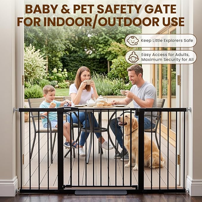Mumeasy 36-63" Extra Wide Baby Gate for Stairs, 28.74" Walk Through Large Dog Gate for Doorways & Hallways, Auto Close Pet Gate Indoor, Pressure Mounted Child Wide Long Safety Gate for House, Black