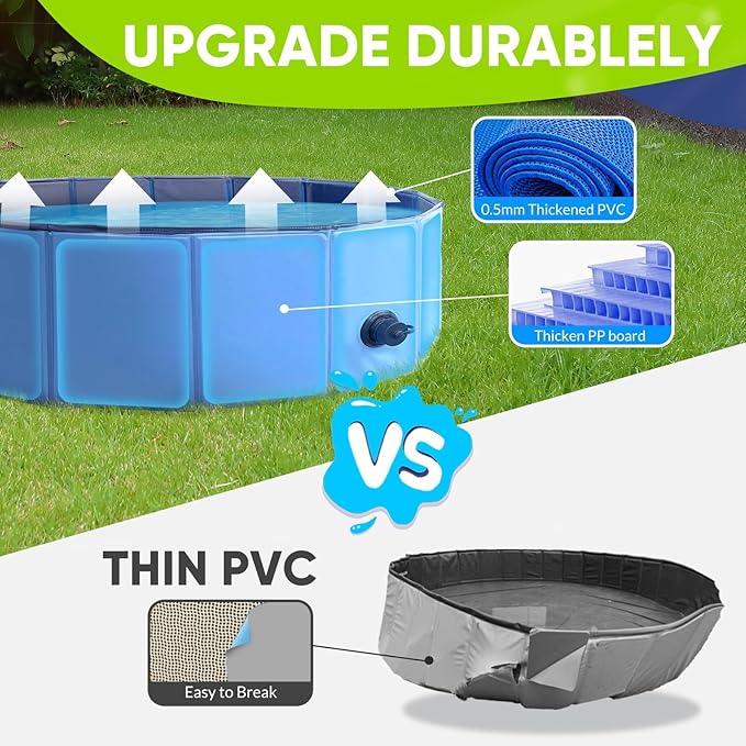 Dog Pool, Foldable Pet Swimming Pool with 6mm High-Strength PP Board, Hard Plastic Collapsible Doggy Pools for Small Dogs Kitty Duck, Non-Slip Doggie Bathtub Quick to Set Up and Drainage Hole, 40.2"