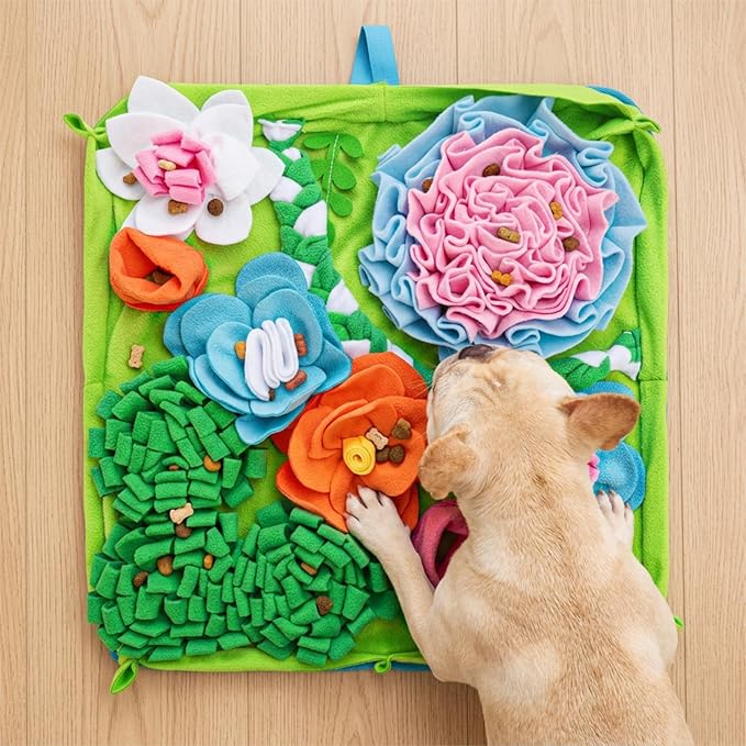 Snuffle Mat for Dogs, 19.7" Interactive Puzzle Mat with Heavy-Duty Table-Fixing Straps, Durable Dog Sniffing Mat for Slow Feeding & Enrichment, Non-Slip Foraging Mat for Large/Small Dogs.