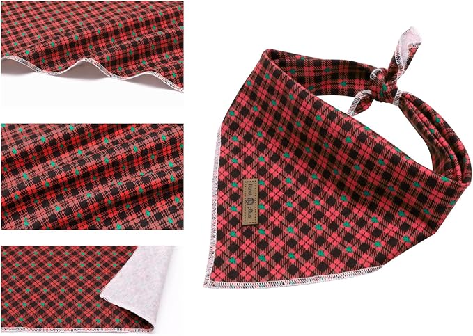 Lionet Paws Reversible Washable Cotton Dog Bandana - Red & Tree Patterns, Adjustable Square Kerchief for Small to Large Dogs