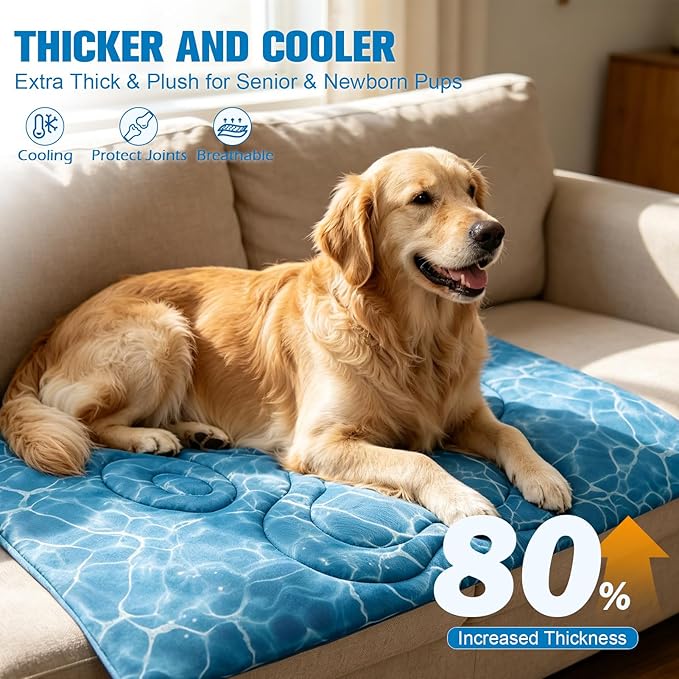 EXPAWLORER Dog Cooling Mat, Double-Sided Foldable Dog Bed for Dogs Cats Large Kitten, Pet Self Cooling Kennel for Summer, Blue Pad Coolings Dog Blanket for Crate Car Both Indoorand Outdoor Washable