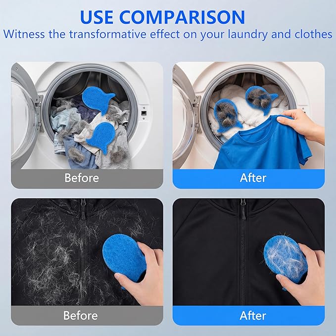 Pet Hair Remover for Laundry,Reusable Dog & Cat Hair Catcher for Washing Machine & Dryer,Effectively Removes Fur,Lint and Dander from Bedding,Clothes(4Pcs Blue)