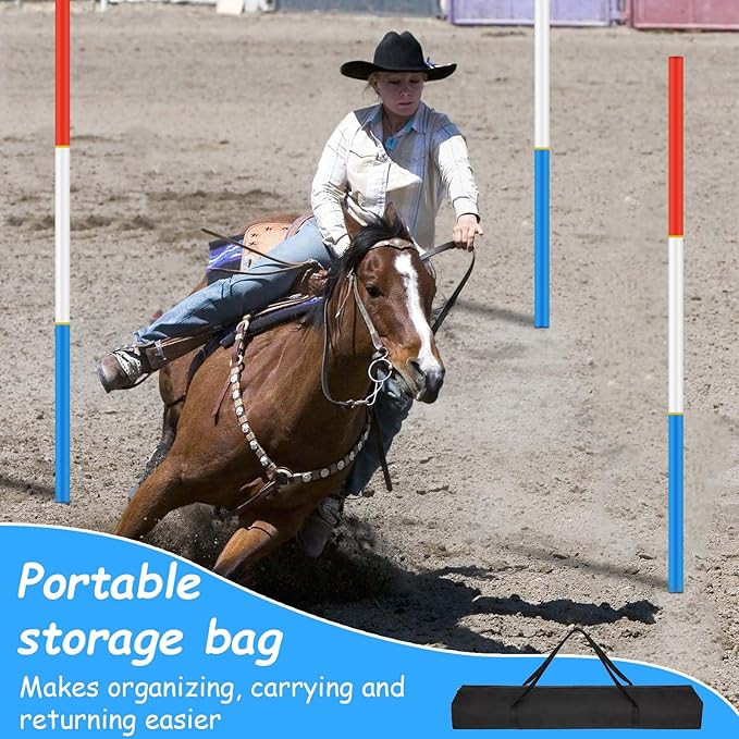 6 Pcs 6FT Pole Bending Poles for Horses | Horse Training Equipment with Round Base | Adjustable Gear for Horse Agility, Equestrian Sports, Soccer Drills, Football Practice & Dog Obstacle Courses