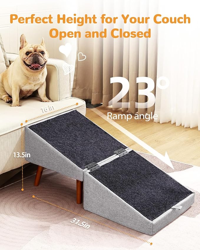 Dog Stairs for Small Dogs 17.13" H, 4-Step Doggie Ramp for Couch Bed Sofa and Chair, Foldable 2 in 1 Wooden Pet Steps for Puppy Medium/Large Dogs and Cats, Split Ottoman Design (17.13" H-Hemp Green)