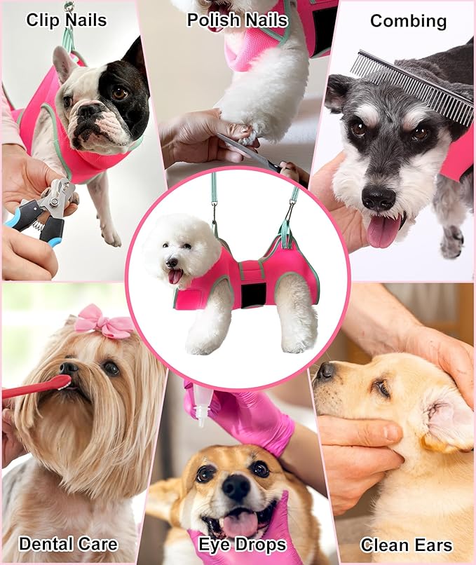 Kkiimatt Dog Grooming Hammock, Small Dog Hammock for Nail Trim, Hanging Harness for Claw Care,Grooming Sling Holder Hanger with Thick Fabric Neck Support Wide Strap Restraint