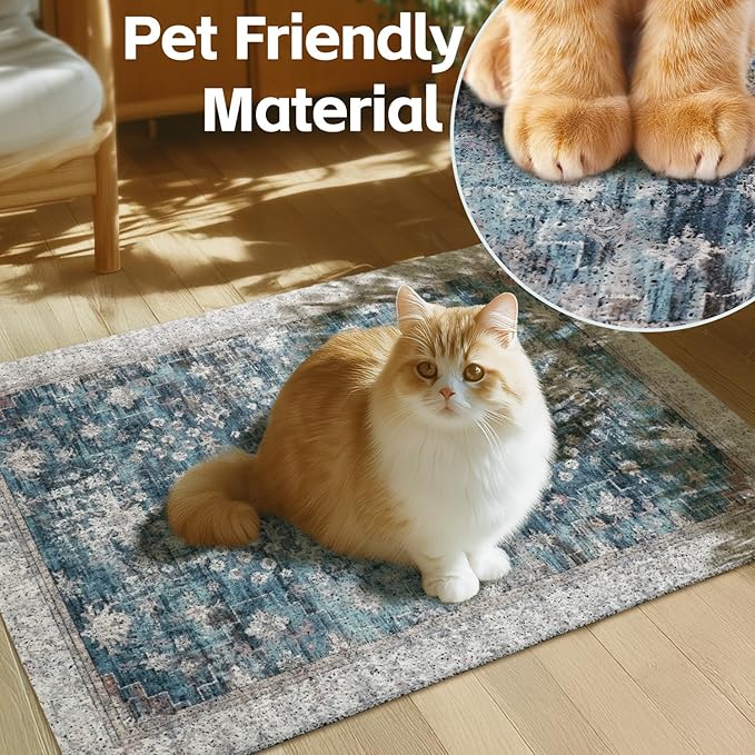 Cat Litter Mat Litter Trapping Mat, 40"x30" Waterproof Urine Proof Litter Box Mat Catcher Mat Non-Slip Washable for Kitty Kitten, Blue