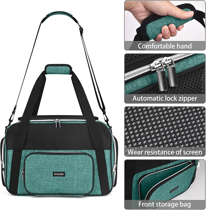 BAGLHER Pet Travel Carrier, Cat Carriers Dog Carrier for Small Medium Cats Dogs Puppies, Airline Approved Small Dog Carrier Soft Sided, Collapsible Puppy Carrier. Green