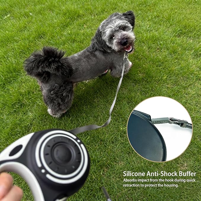 Retractable Dog Leash for Medium & Large Dogs up to 80 lbs, One-Handed Brake, 180kg Strong Nylon Tape, Tangle Free, Anti-Slip Handle (M & L Size) (Black Grey, M-4M)