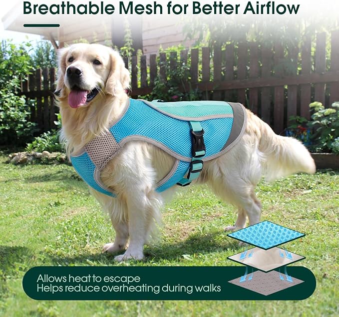 Kuoser Dog Cooling Vest for Summer, Lightweight Dog Cooling Harness Shirt with Breathable Mesh, Reflective Cooler Jacket Pet Cool Vest for Small Medium Large Dogs, Hot Weather, Beach, Hiking, Walking