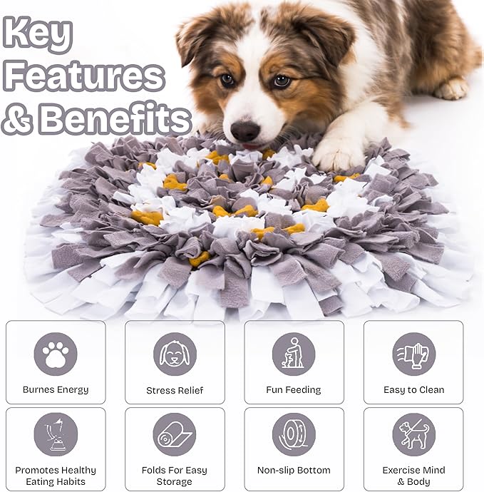 Snuffle Mat for Dogs | Travel-Friendly & Durable Dog Sniff Mat | Encourages Foraging, Slow Eating, Mental Stimulation & Stress Relief | Interactive Dog Enrichment Mat for Puppies & Adult Dogs (Grey)