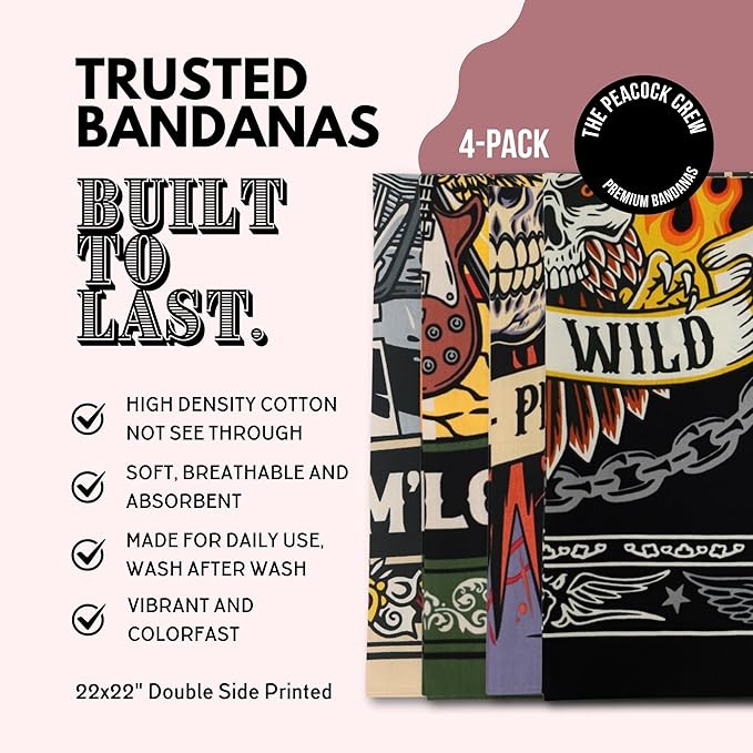 The Peacock Crew Premium Soft Cotton Bandanas Pack for Men and Women Paisley 22 x 22 inches