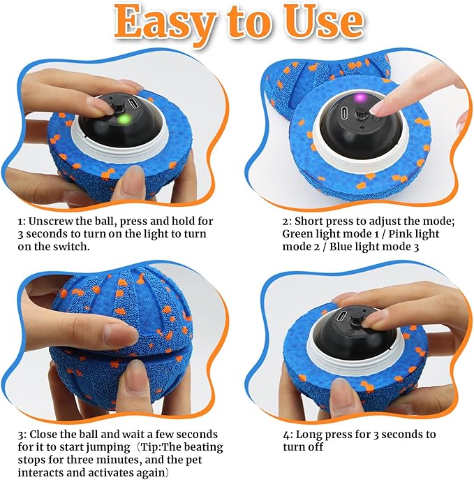 Interactive Dog Toys, Automatic Moving Dog Balls Self Rolling Vibrating Bouncing Ball for Dogs Medium & Large E-TPU Smart Dog Toys Stimulating for Boredom-Blue