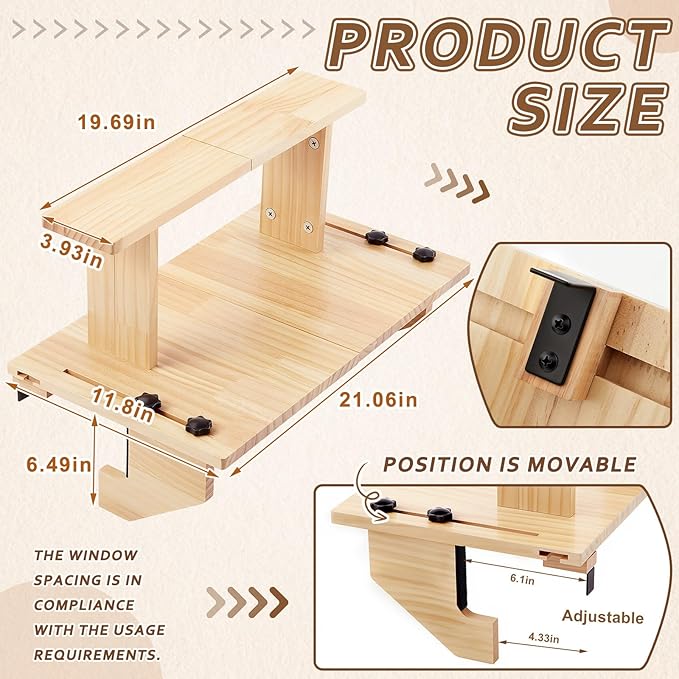 Double-layer Window Sill Extender Plant Shelf, 20+21 Inch Detachable Adjustable Window Sill Extender Shelf Stand for Plants Cat Perch, Renter Friendly No Drilling/Damage