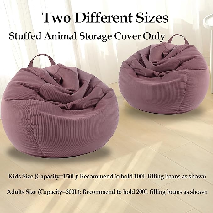 LPMOERA Stuffed Animal Storage Bean Bag Chair Cover (No Filler) For Kids and Adults.Pets Dogs/Cats Lazy Beds.Soft Premium Corduroy Stuffable Bean Bag For Organizing Children Plush Toys or Memory Foam