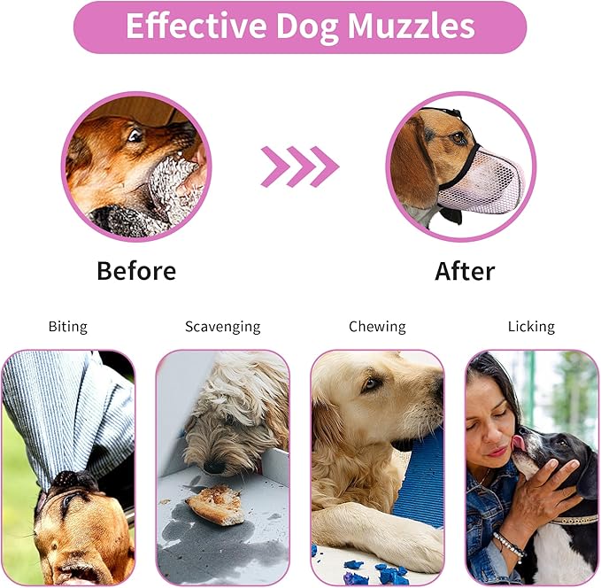 Pink Dog Muzzle, Breathable Soft for Small to Medium Dogs to Anti & Prevent Barking Biting Chewing, Reflective & Adjustable Basket Muzzle with Air Mesh for Schnauzer Pink M