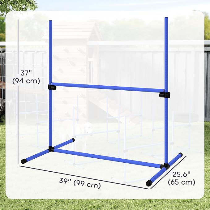 Pawhut Large Size Dog Agility Training Equipment 6KG Gross Wight, 6 PCS Adjustable Height Jump Bars, Obstacle Course Starter Kit for Large Medium Small Dog Puppy, Blue